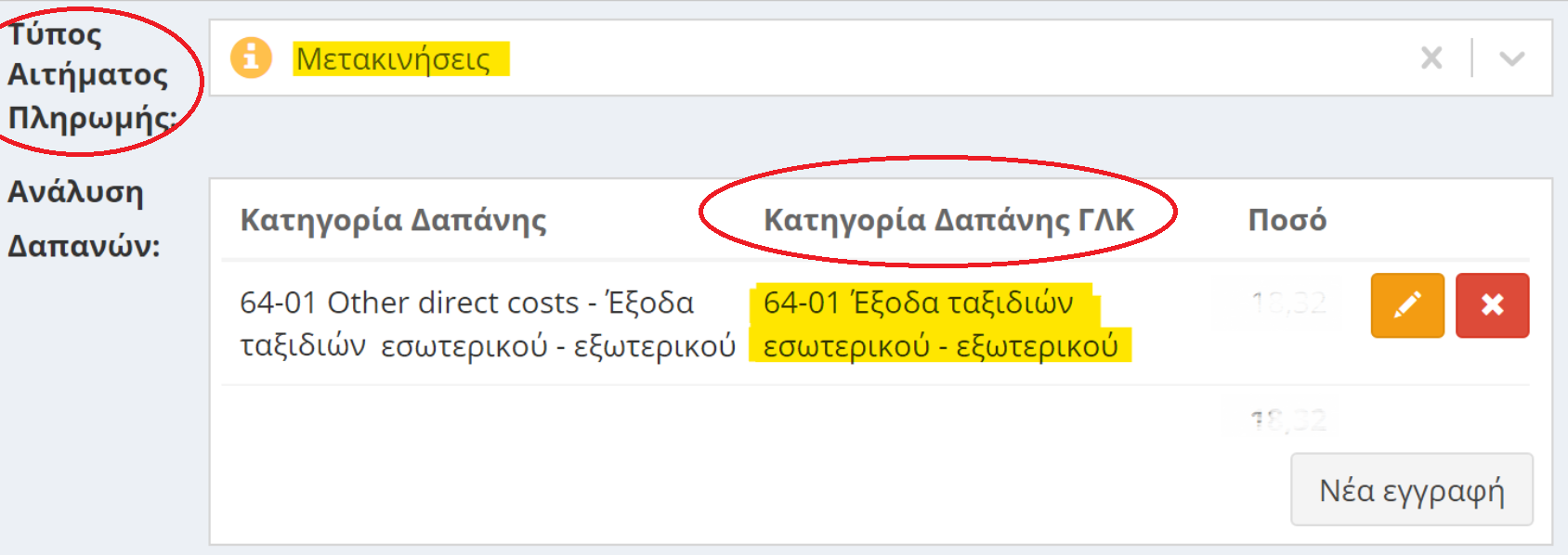 Αίτημα πληρωμής μετακινήσεων